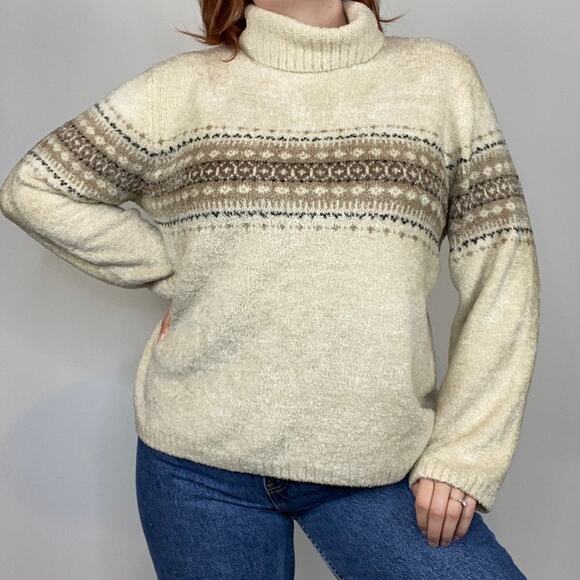 Vintage Y2K Size XL Croft & Barrow Neutral Tan Oversized Fuzzy Cowl Neck Sweater - Picture 1 of 12